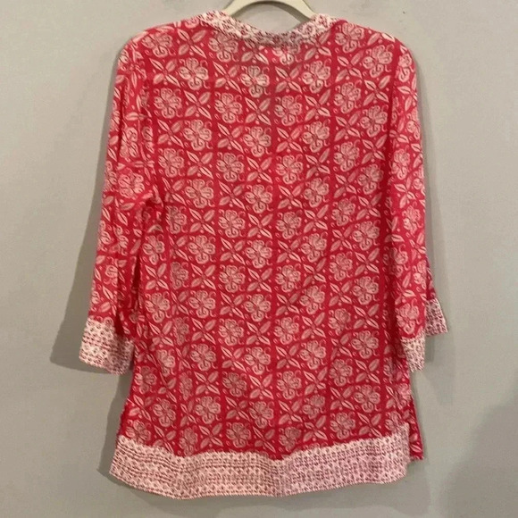 Sigrid Olsen Pink White Lightweight Embroidered 3/4 Sleeve Tunic Small - Picture 5 of 7